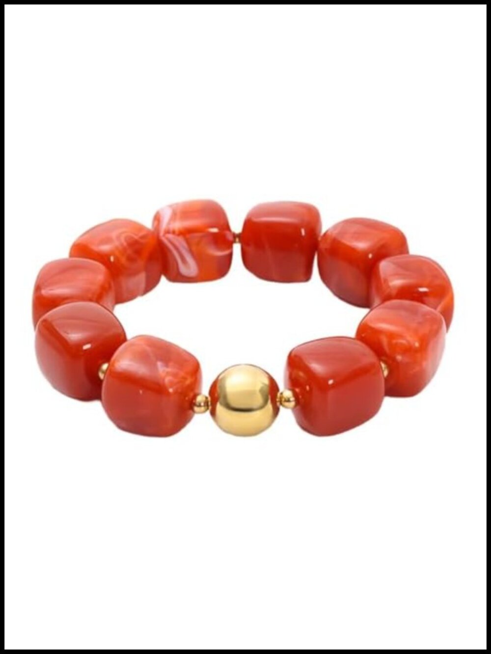Chunky Resin Beaded Stretch Bracelet, Square Acrylic Beads with Gold Plated
